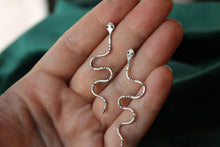 Load image into Gallery viewer, Silver snake earrings, handmade snake jewelry, sidewinder earrings