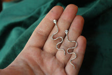 Load image into Gallery viewer, Silver snake earrings, handmade snake jewelry, sidewinder earrings