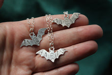 Load image into Gallery viewer, Sweet small silver bat charm necklace