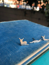 Load image into Gallery viewer, Adorable silver snail and slug stud earrings
