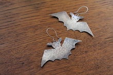 Load image into Gallery viewer, Rustic silver bat earrings