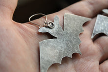 Load image into Gallery viewer, Rustic silver bat earrings