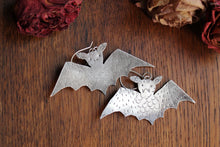 Load image into Gallery viewer, Rustic silver bat earrings