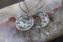 Load image into Gallery viewer, Silver moon dangle earrings