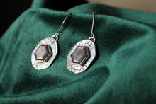 Load image into Gallery viewer, Rustic Ruby Shield Earrings