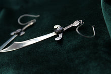 Load image into Gallery viewer, Ruby and Sterling Sword Earrings