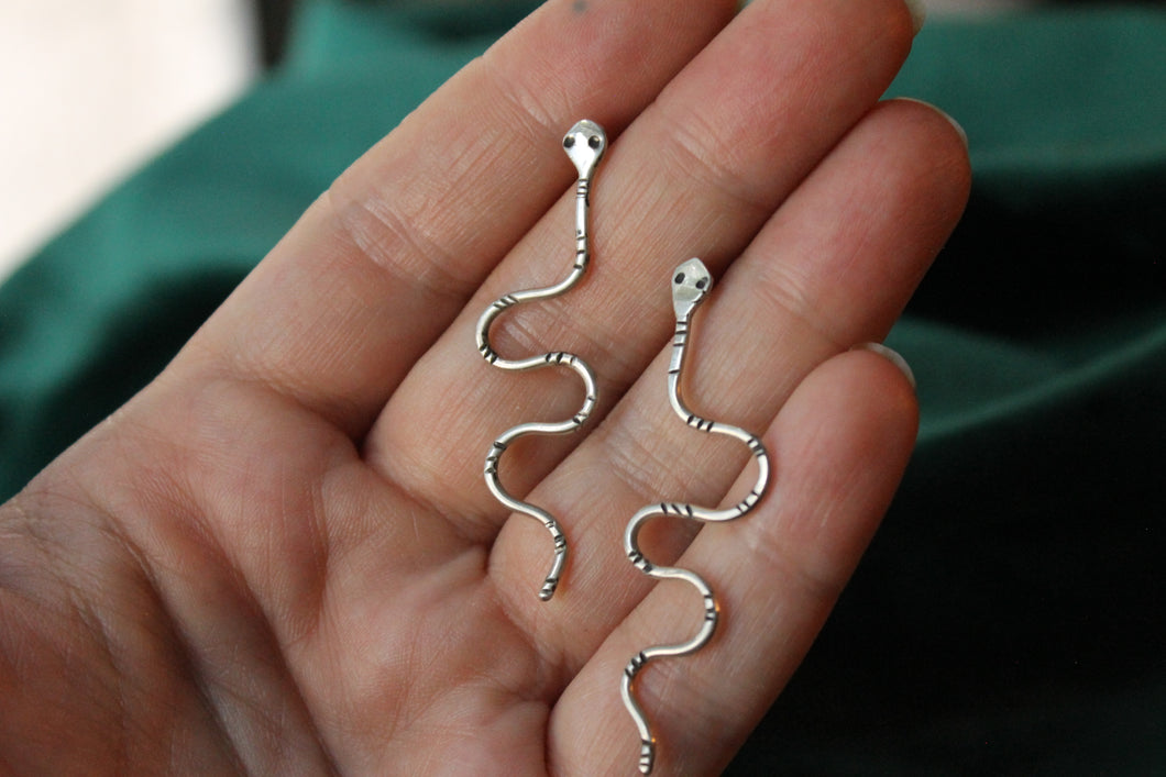 Silver snake earrings, handmade snake jewelry, sidewinder earrings