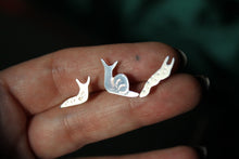 Load image into Gallery viewer, Adorable silver snail and slug stud earrings
