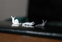 Load image into Gallery viewer, Adorable silver snail and slug stud earrings
