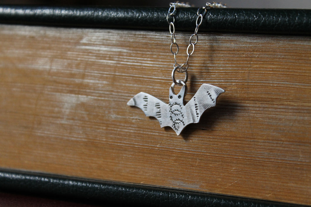 Sweet small silver bat charm necklace