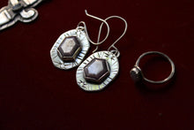 Load image into Gallery viewer, Rustic Ruby Shield Earrings
