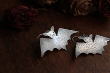 Load image into Gallery viewer, Rustic silver bat earrings
