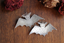 Load image into Gallery viewer, Rustic silver bat earrings
