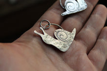 Load image into Gallery viewer, Silver snail necklace, sterling snail charm pendant, cottage core garden snail
