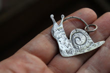 Load image into Gallery viewer, Silver snail necklace, sterling snail charm pendant, cottage core garden snail
