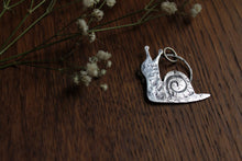Load image into Gallery viewer, Silver snail necklace, sterling snail charm pendant, cottage core garden snail
