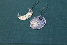 Load image into Gallery viewer, Silver moon dangle earrings
