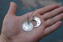 Load image into Gallery viewer, Silver moon dangle earrings
