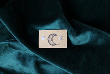 Load image into Gallery viewer, Mini moon studs, mismatched crescent and full moon
