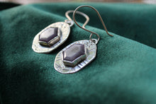 Load image into Gallery viewer, Rustic Ruby Shield Earrings
