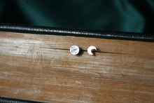 Load image into Gallery viewer, Mini moon studs, mismatched crescent and full moon
