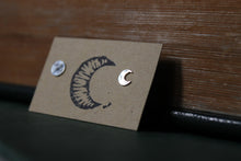 Load image into Gallery viewer, Mini moon studs, mismatched crescent and full moon
